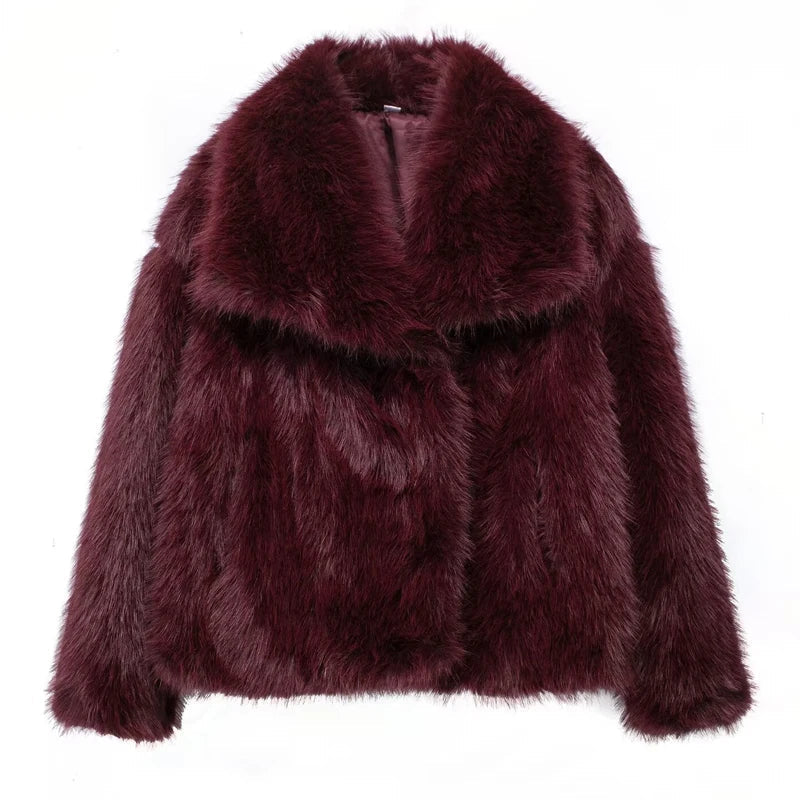 ESSENCE - Cappotto in ECO Pelliccia ROSSO VINO